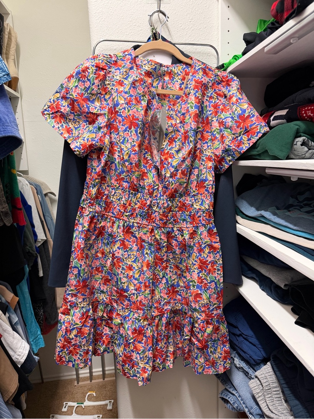 Anthropologie Petite Floral Somerset Short Sleeve Tiered Dress